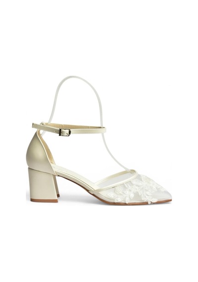 Fox Shoes Y246061509 Sedef Çiçek Motifli Kalın Topuklu Gelin Ayakkabısı
