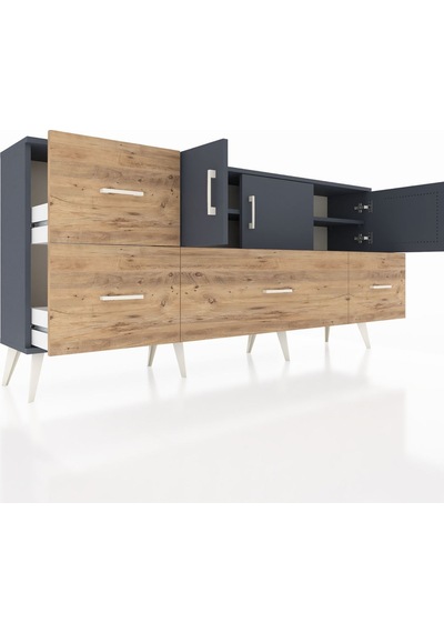 Arges Konsol 4 Raflı 4 Çekmeceli 3 Kapaklı 176x30x83 Antrasit-antrasit/çam Antrasit/çam Arges Konsol 4 Raflı 4 Çekmeceli 3 Kapaklı 176x30x83 Antrasit-antrasit/çam Antrasit/çam