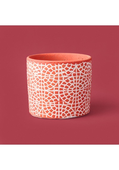 Objevii Mozaik Desen Beton Saksı - Turuncu - 10x13 Cm Renkli
