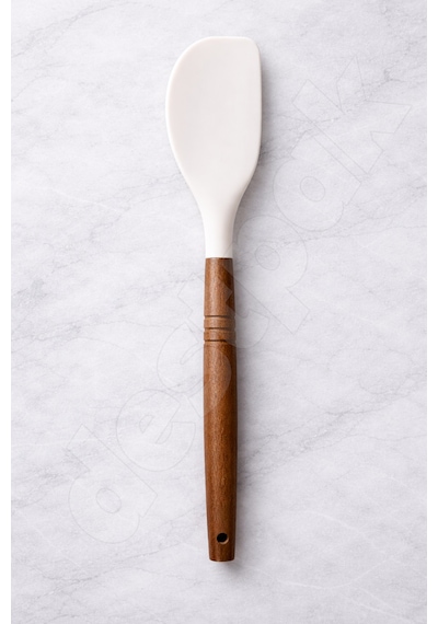 Akasya Saplı Sıyırma Spatulası - Hem Spatula, Hem Sıyırma, Hem Pişirme, Hem Pasta Spatulası - Yanmaz Beyaz