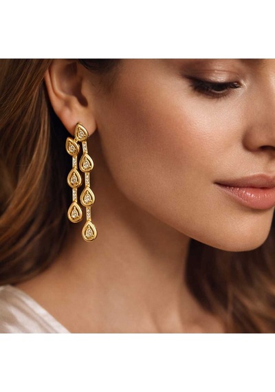 Damla Detaylı Gold Küpe Altın