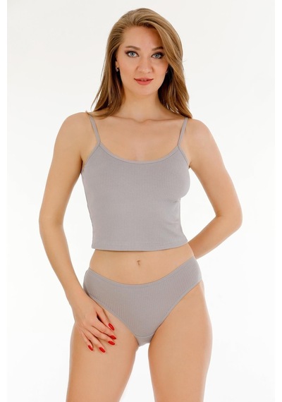 Sensu Kadın Fitilli Kumaş İp Askılı Büstiyer Bikini Külot Set - Bbt300 Gri Grı