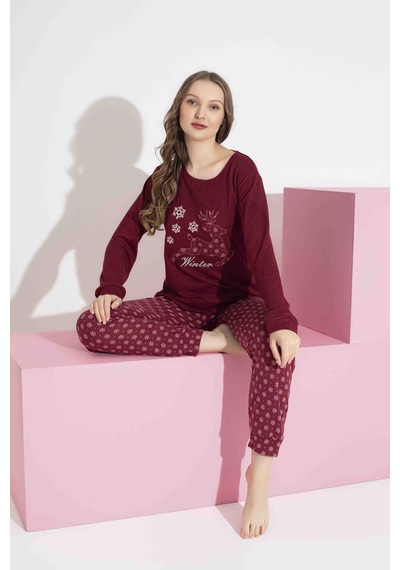 Aygebu Tarık Kadın Bordo Geyikli Desen Anne Kız Kombin Termal Kışlık Sıcak Tutan Yumuşak Pijama Takımı Aygebu Tarık Kadın Bordo Geyikli Desen Anne Kız Kombin Termal Kışlık Sıcak Tutan Yumuşak Pijama Takımı