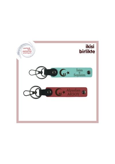 Kalbinin Sahibine Milli Ruhlu Hediye Çocuk Ve Ayyıldız Anahtarlık X2 Set, Turkuaz-nar Çiçeği