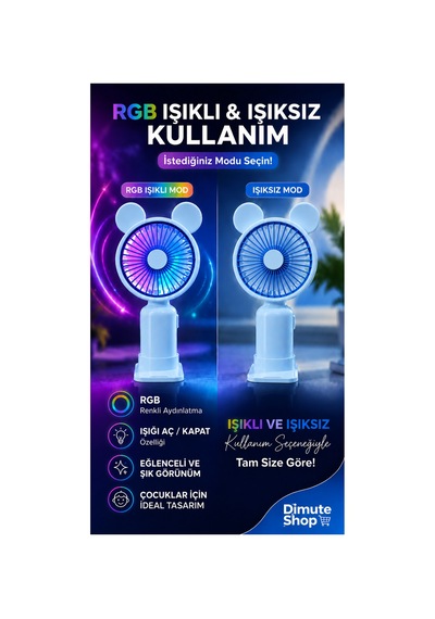 F12 Mini El Fanı Şarjlı Taşınabilir Usb El Vantilatörü Mavi - 886035522
