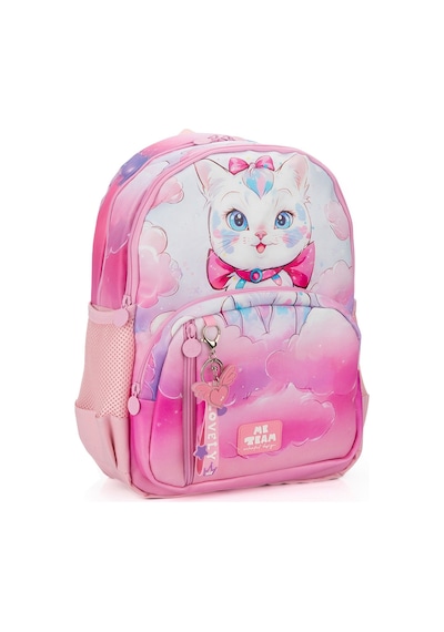 Me Team Kedi Baskılı Dört Bölmeli Kız Çocuk Okul Çantası Pembe