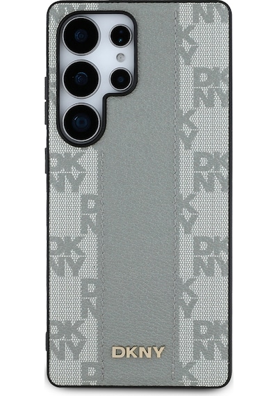 Galaxy Uyumlu S25 Ultra Kılıf Dkny Lisanslı M-safe Şarj Özellikli 3d Yazılı Checkered Pattern Kapak Bej