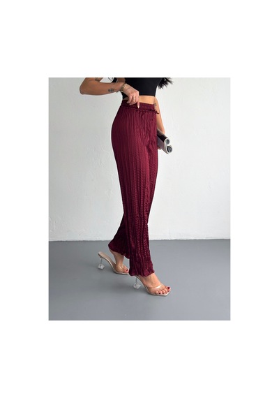 Gugus Kadın Saten Pantolon Trend Wide Leg Model Bordo