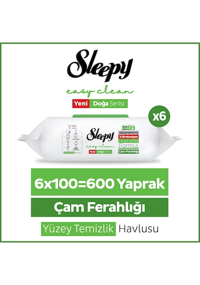 Sleepy Pine Yüzey Temizlik Havlusu Mendili Çam Ferahlığı 6x100 (600 Yaprak)