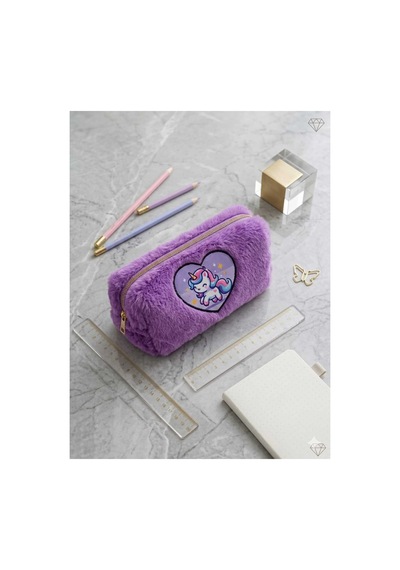Peluş Kalem Kutusu Kalemlik Kalem Çantası 6x10x19 Cm Orta Boy Mor Unic Çok Renkli