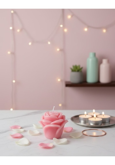 Gül Desenli Mum Pembe