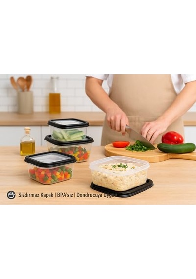 3'lü Sızdırmaz Saklama Kabı Seti 300ml + 600ml + 1200ml Şeffaf Plastik, Kapaklı, Buzdolabı, Yemek Ve Mutfak D Diğer