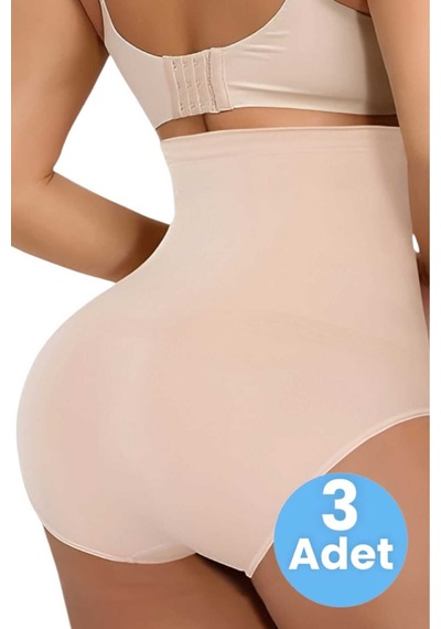 Uniquetrenders Kadın Toparlayıcı Dikişsiz Yüksek Bel Slip Korse 3'lü Set Ten Rengi