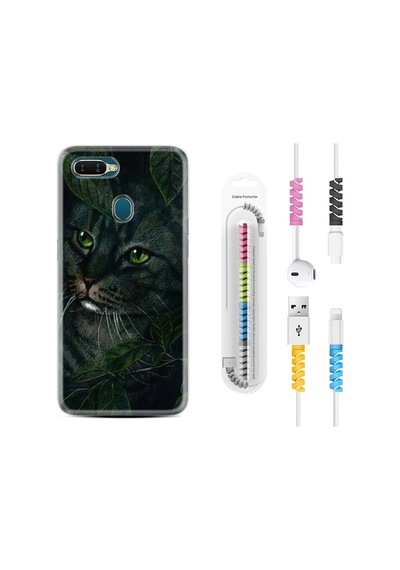 Oppo Ax7 Kılıf Kablo Koruyuculu Flowers Cat 1345