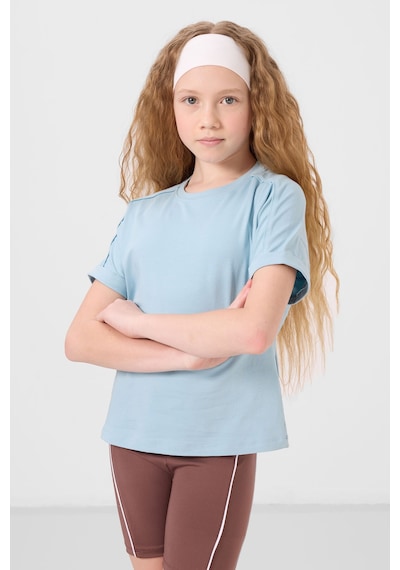 Açık Mavi Pamuklu O Yaka Oversize Fit Basic Kız Çocuk T-shirt - 75182 Açık Mavi