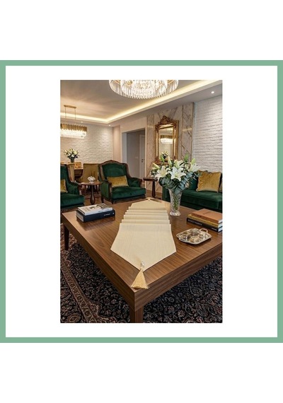 Bşkvirgo Çizgili Tek Runner, Colber Tek Runner 40x140cm Krem Bsk2026