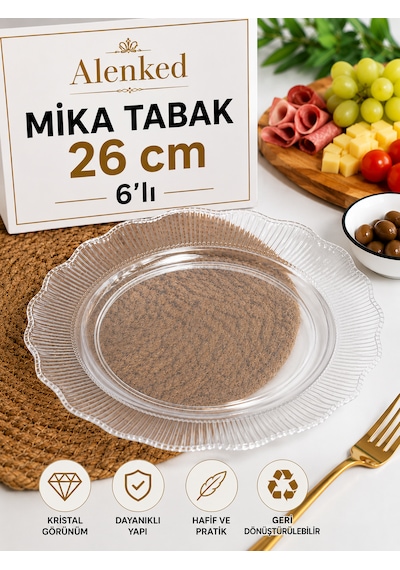 Kristal Organizasyon,sunum Mika Tabak 26 Cm 6'lı Şeffaf