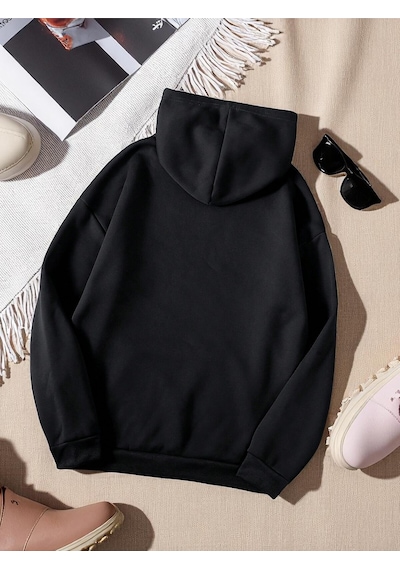 Uyguntarz Silüet Baskılı Oversize Sweatshirt siyah