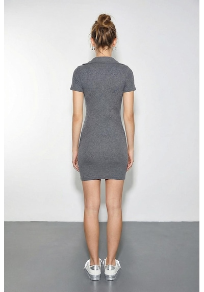 Shade Kadın Kaşkorse Polo Yaka Mini Basic Elbise 60284008 - Gri
