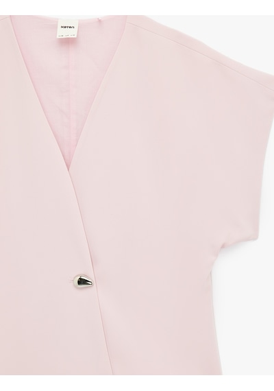 Koton Regular Fit Metal Aksesuarlı Kolsuz V Yaka Yelek Pembe 6sak20138uw Gül