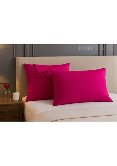 Fuşya Pamuk Kumaş Kapaklı Yastık Kılıfı 2 Adet 50 X 70 Cm