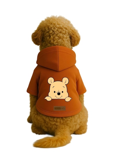 Baskılı İçi Polarlı Köpek Ve Kedi Kıyafeti & Elbisesi - Bej Renk Kapüşonlu Hoodie B693e, M
