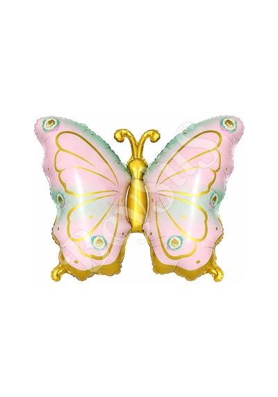 Kelebek Folyo Balon Pembe Yeşil Gold Çok Renkli