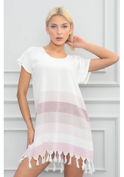 Trendol Fashion Life Peştemal Pamuklu Plaj Elbisesi, İpliği Boyalı Dokuma, Deniz Kabuğu Beyaz - Pembe Trendol Fashion Life Peştemal Pamuklu Plaj Elbisesi, İpliği Boyalı Dokuma, Deniz Kabuğu Beyaz - Pembe