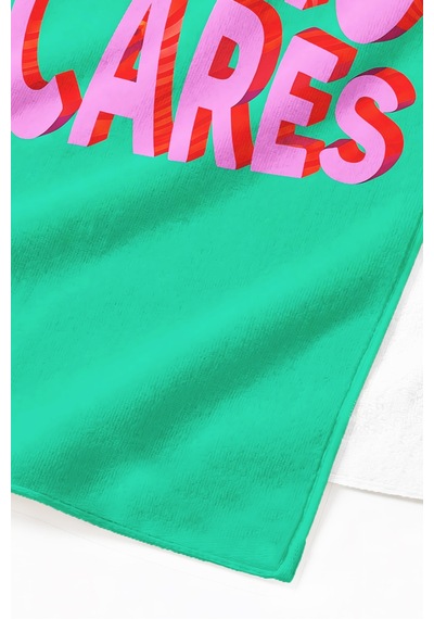 Who Cares Yazılı Modern Typografi Plaj Havlusu - Yeşil Pembe Pop Art Hızlı Kuruyan Mikrofiber Havlu Köpük Ada
