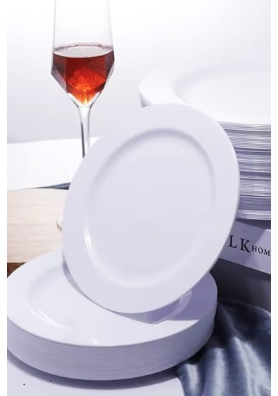 Beyaz Sert Plastik Parti Tabağı 26 Cm 10lu Tek Kullanımlık