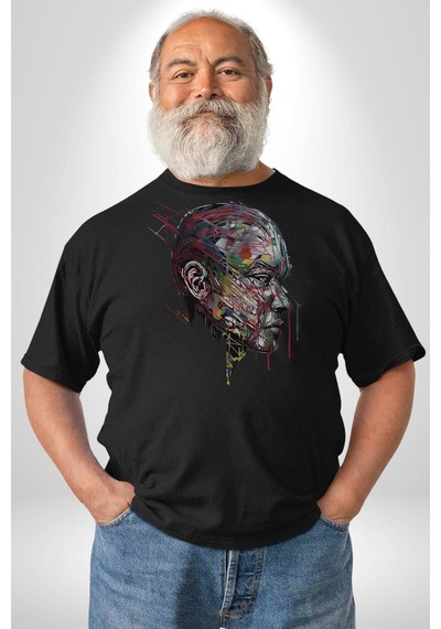 İnsan Kafası Sulu Boya Unisex Unisex Siyah Organik Baskılı T-shirt Penye Yüksek Kalite Siyah
