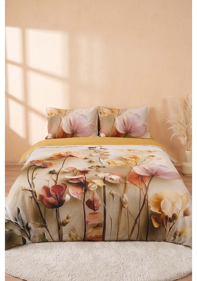 Gold Eloni 3d Flower Çift Kişilik Nevresim Takımı 4 Parça