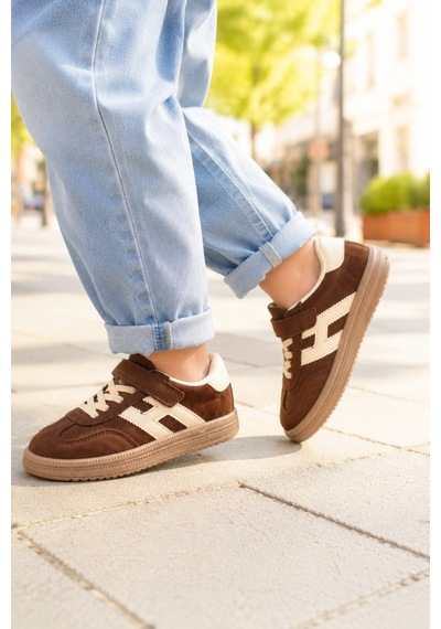 Unisex Çoçuk Süet Günlük Kullanım Cırtlı Sneakers Kahverengi