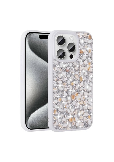 Apple Uyumlu  iPhone 15 Pro Kılıf Parlak Taşlı Tasarım Stone Linea Kapak