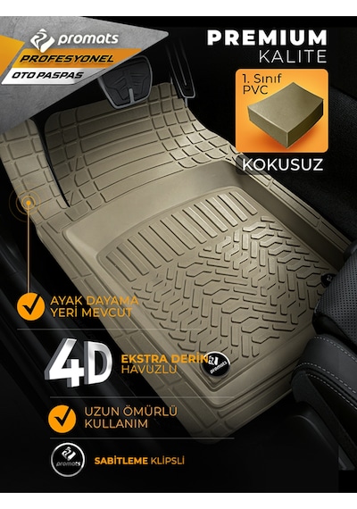 Dacia Duster 2010-2017  Model ve Sonrası Uyumlu Oto Paspas 4D   Profesyonel (Bej)