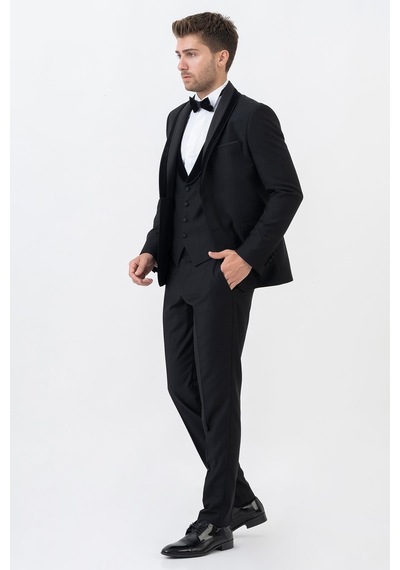 White Stone Meksiko D112 Şal Yaka Slim Fit Damatlık Takım Elbise Siyah - 44 Siyah