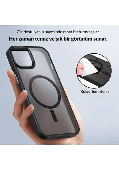 Bix İphone 13 / 14 Magsafe Uyumlu Kılıf Tam Koruma Manyetik Darbe Emici Siyah