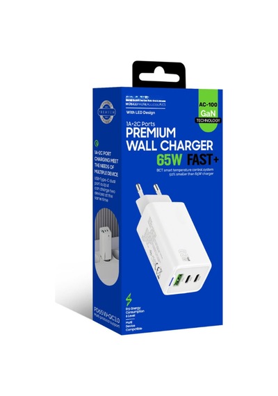 Hızlı Şarj Aleti Premium Wall Charger 65w Fast+ 18w Usb 20wtypec 65wtypec 3 Girişli Ac-100