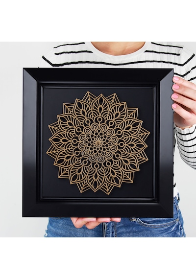 Zekupp Mandala Temalı Ahşap Tablo, Duvar Dekorasyonu El Yapımı Ta
