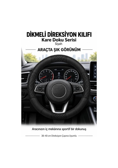 Trobus Ford Transit Connect 2024 Ve Sonrası Uyumlu Dikmeli Direksiyon Kılıfı Kare Doku Siyah