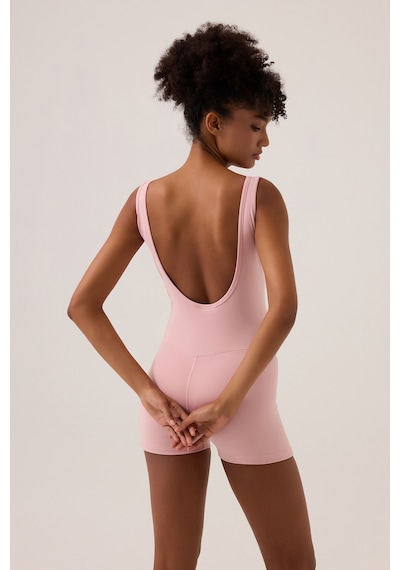 Los Ojos X Ece Pembe Kare Yaka Askılı Kısa Spor Tulum Unitard Pembe Pembe