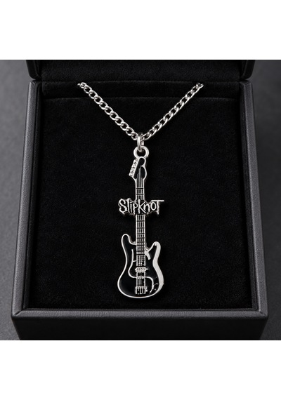 Slipknot Elektro Gitar Figürlü Siyah Gümüş Renk Metal Müzik Zincir Kolye Altın - Gümüş