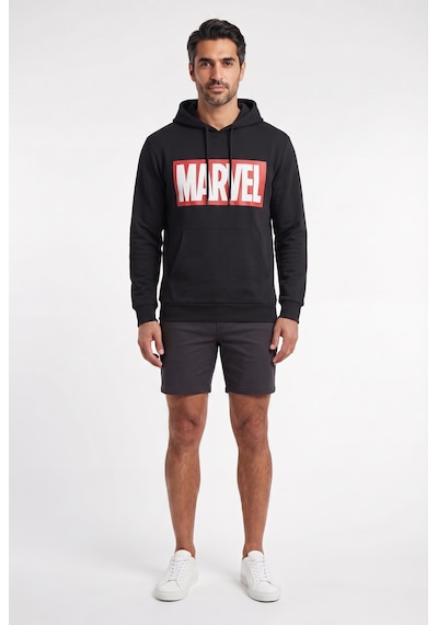 Sup Marvel Logo Baskılı Kapüşonlu Siyah Kadın Erkek Sweatshirt 12081