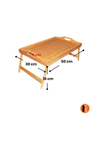 Katlanır Ayaklı Bambu Yatak Keyif Tepsisi 50cm 30cm , Portatif Tepsi Kahverengi