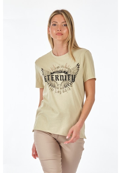 Only Bisiklet Yaka Baskılı Açık Yeşil Kadın T-shirt 15286658 001