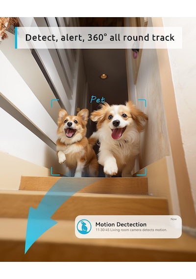 Pet Kamera 2k, 360 Kapalı Güvenlik Kamerası, Telefon Uygulamalı Köpek Kamerası, Ev Güvenliği İç Mekan İçin