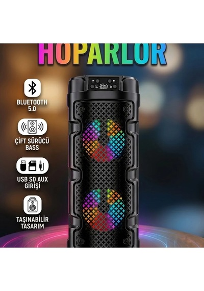 Bluetooth 5.0 Kablosuz Hoparlör Çift Sürücülü Bass Destekli Usb Sd Aux Girişli Taşınabilir