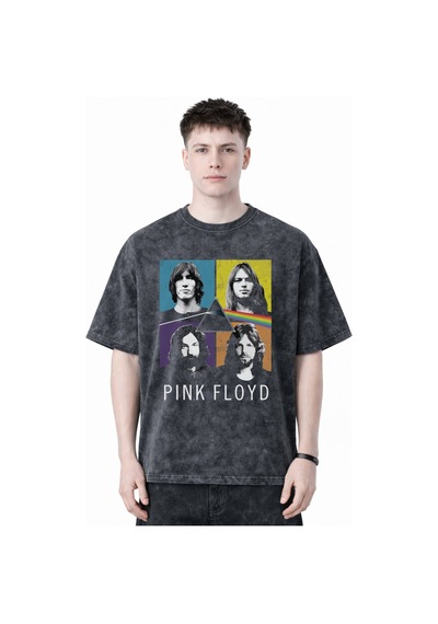 Sevbano Efsane Pink Floyd Müzik Grubu Baskılı Unisex Oversize Eskitme Yık Siyah