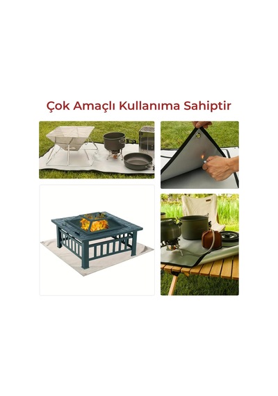 Çadır Soba Altı Yanmaz Kumaş Çok Amaçlı 3 Katlı Kamp Matı 100x100cm Gri
