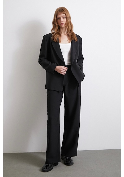 Never More Bel Detaylı Wide Leg Pantolon Siyah Siyah